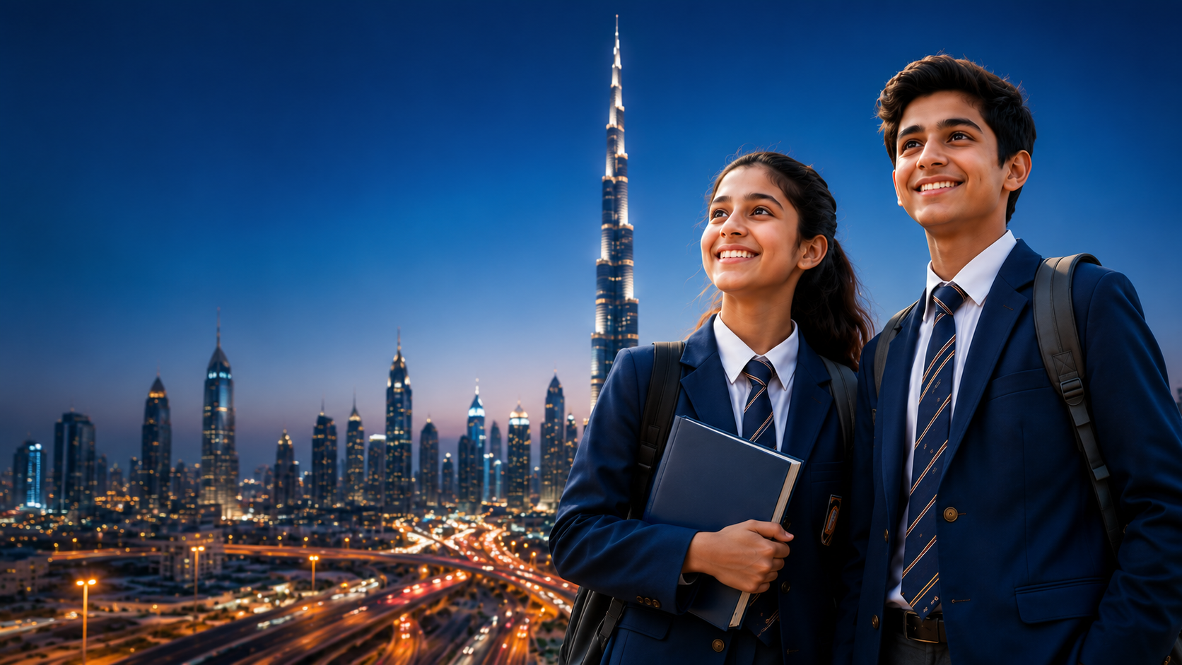 Mindspark students with Dubai skyline